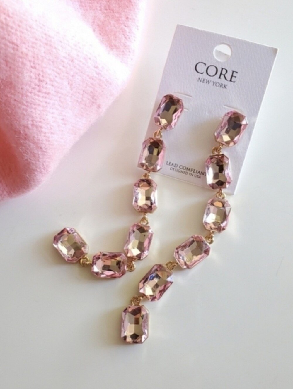 Pink Rhinestone Dangle Earrings